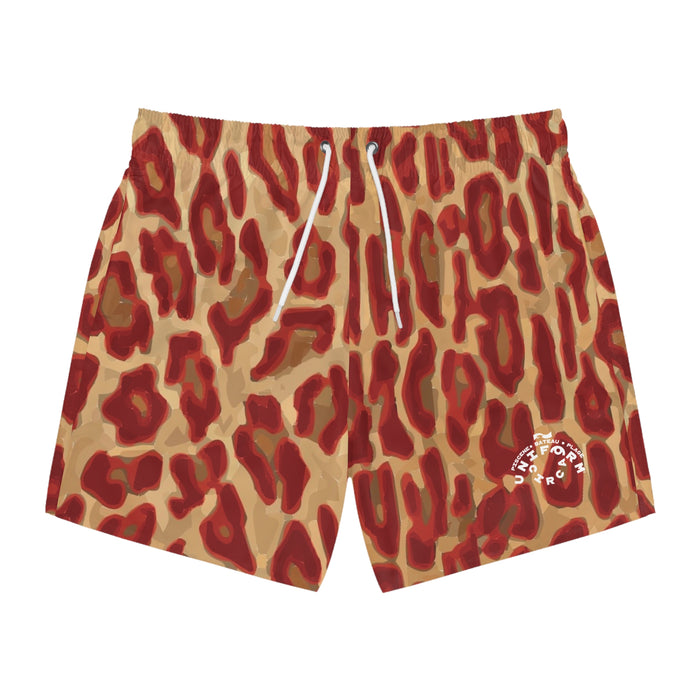 RED/CARAMEL LEOPARD SWIM TRUNKS | Printed