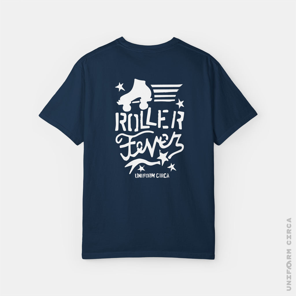 ROLLER STAR BADGE - Crewneck T-Shirt | 100% Cotton | Designed & Printed in California _ UNIFORM CIRCA_Printed White