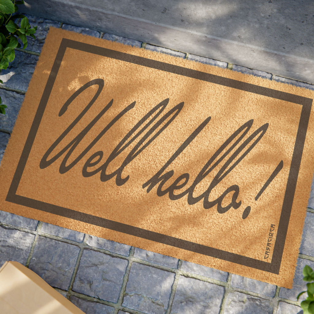 CASACIRCA ENTRYWAY | WELL HELLO | BLEACHED RED | Stylish Doormat, Entryway Rug, Modern Home Decor, Indoor Outdoor Mat, Gift for New Homeowners, Housewarming Decor