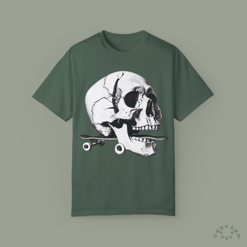 SKULL & BOARDS CREWNECK T-SHIRT | Printed Unisex Garment-Dyed Graphic Tee