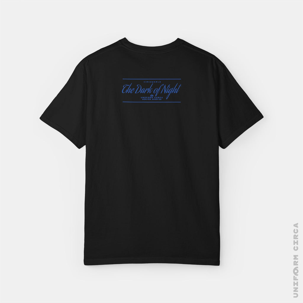 NIGHT BAR SCRIPT - Crewneck T-Shirt | 100% Cotton | Designed & Printed in California _ UNIFORM CIRCA_Blue
