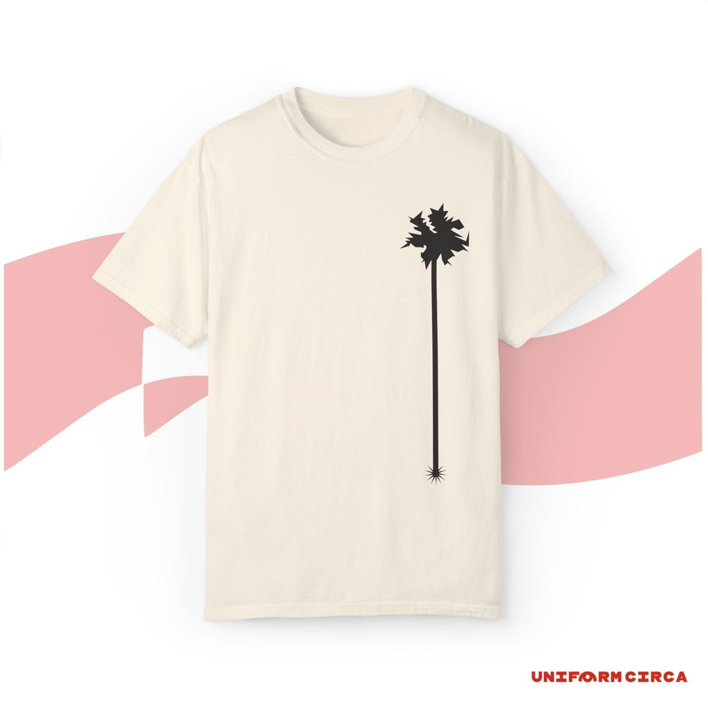 LONE PALM BLACK | Printed - Unisex Garment-Dyed T-Shirt with Palm Tree Design - Casual Summer Vibe