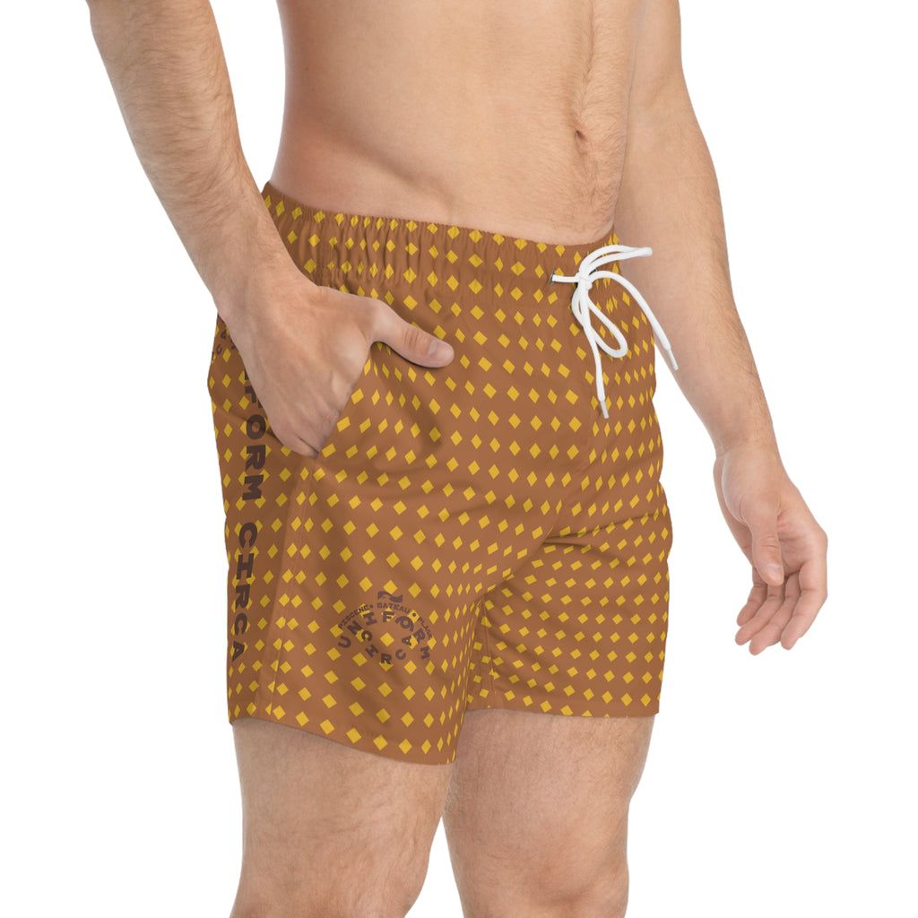 CHECK CARAMEL/MUSTARD SWIM TRUNKS | Printed