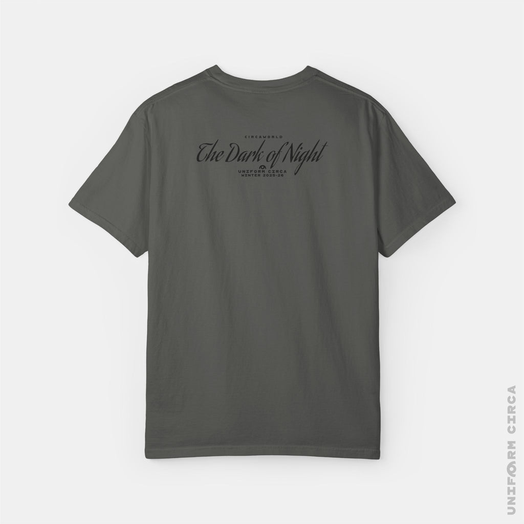 NOIR | DARK OF NIGHT MONO BADGE - Crewneck T-Shirt | 100% Cotton | Designed & Printed in California _ UNIFORM CIRCA _ Black