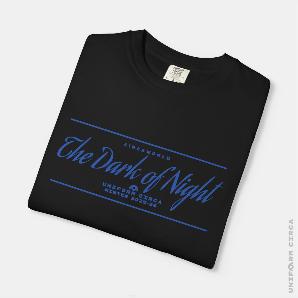NIGHT BAR SCRIPT - Crewneck T-Shirt | 100% Cotton | Designed & Printed in California _ UNIFORM CIRCA_Blue