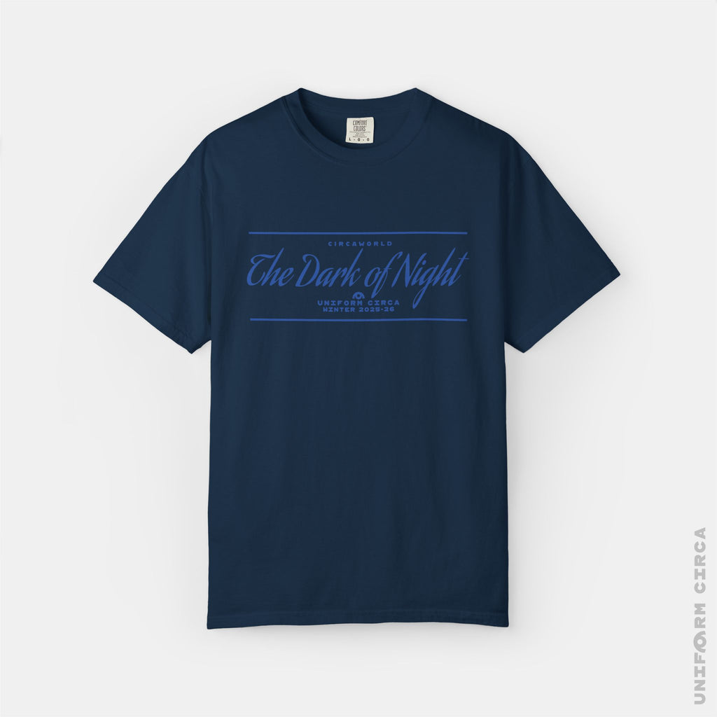 NIGHT BAR SCRIPT - Crewneck T-Shirt | 100% Cotton | Designed & Printed in California _ UNIFORM CIRCA_Blue