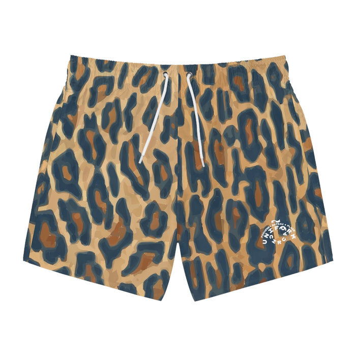 NAVY/SAND LEOPARD SWIM TRUNKS | Printed