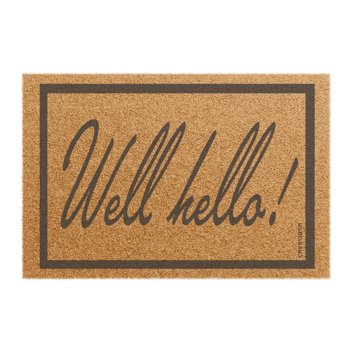 CASACIRCA ENTRYWAY | WELL HELLO | BLEACHED RED | Stylish Doormat, Entryway Rug, Modern Home Decor, Indoor Outdoor Mat, Gift for New Homeowners, Housewarming Decor