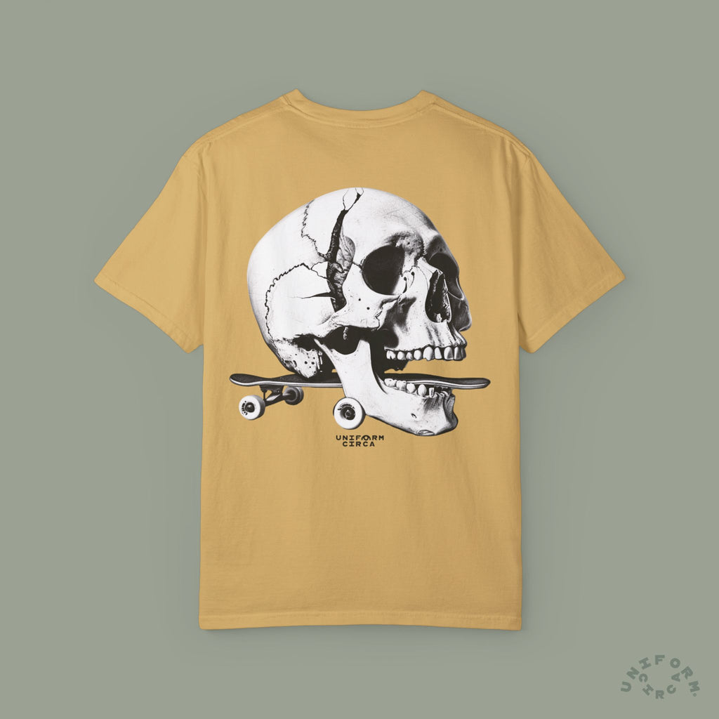 SKULL & BOARDS CREWNECK T-SHIRT | Printed Unisex Garment-Dyed Graphic Tee
