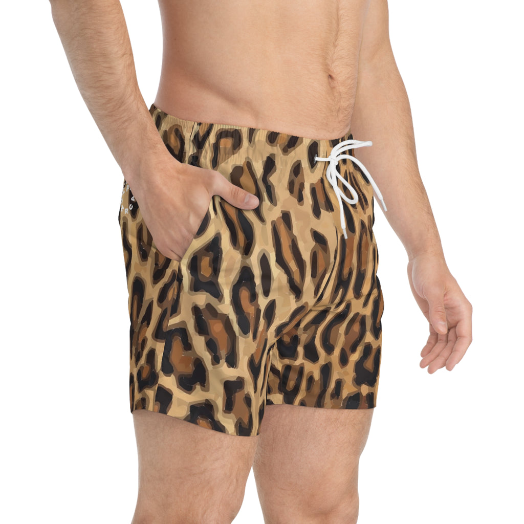 BLACK/TAN CLASSIC LEOPARD SWIM TRUNKS | Printed