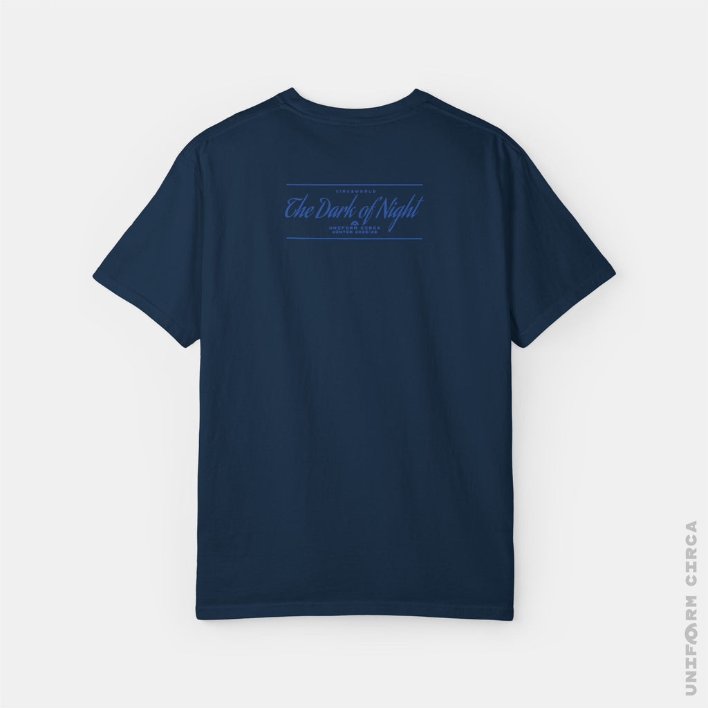 NIGHT BAR SCRIPT - Crewneck T-Shirt | 100% Cotton | Designed & Printed in California _ UNIFORM CIRCA_Blue