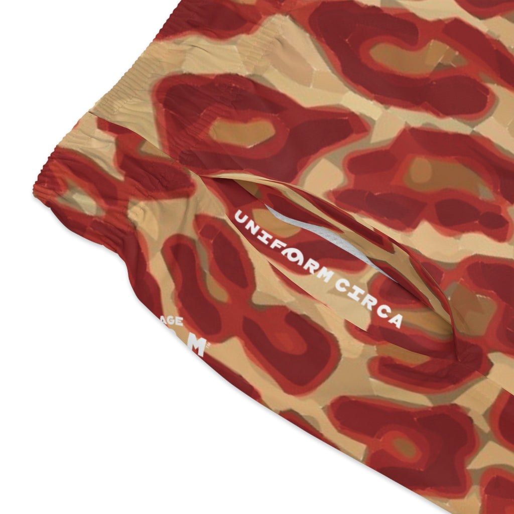 RED/CARAMEL LEOPARD SWIM TRUNKS | Printed