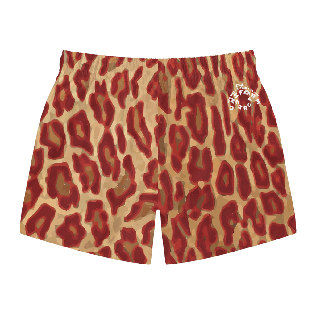 RED/CARAMEL LEOPARD SWIM TRUNKS | Printed