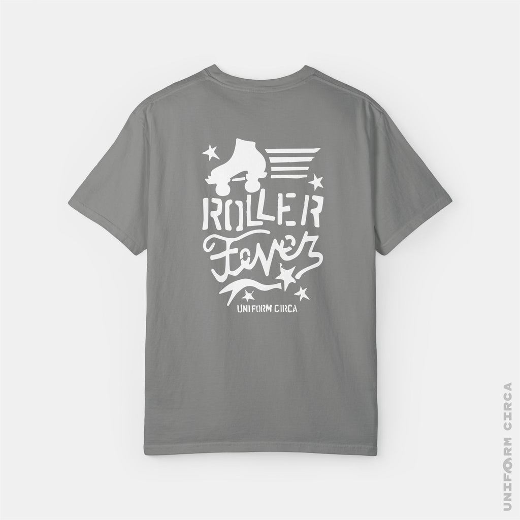 ROLLER STAR BADGE - Crewneck T-Shirt | 100% Cotton | Designed & Printed in California _ UNIFORM CIRCA_Printed White