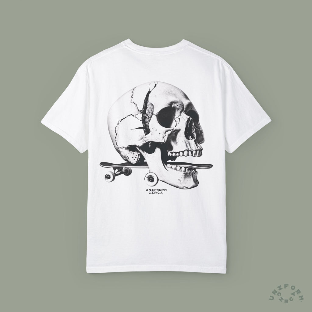 SKULL & BOARDS CREWNECK T-SHIRT | Printed Unisex Garment-Dyed Graphic Tee