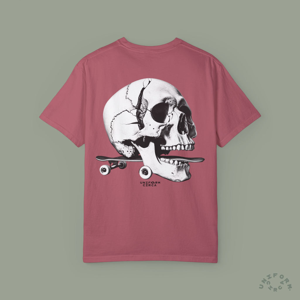 SKULL & BOARDS CREWNECK T-SHIRT | Printed Unisex Garment-Dyed Graphic Tee