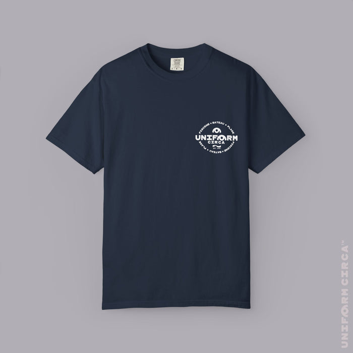 UC AQUA BADGE | WHITE | CREWNECK T-SHIRT | Printed