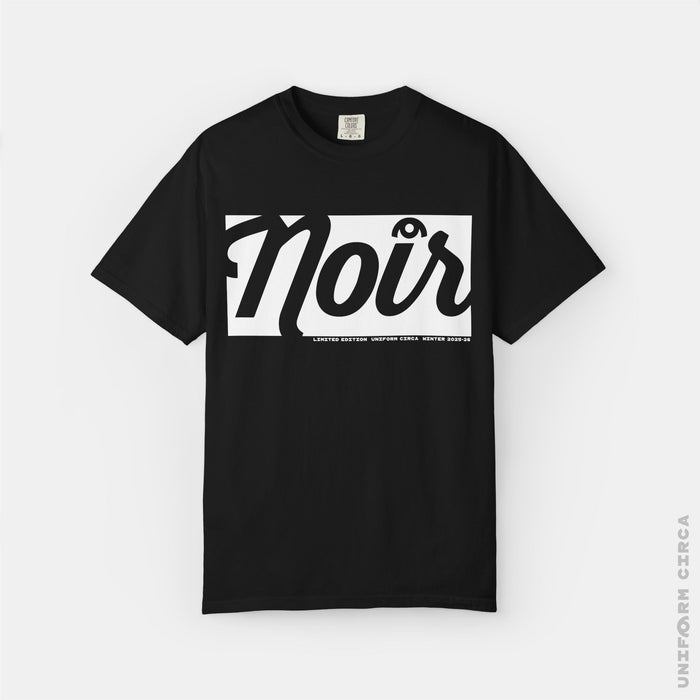 NOIR | DARK OF NIGHT MONO BADGE - Crewneck T-Shirt | 100% Cotton | Designed & Printed in California _ UNIFORM CIRCA _ White