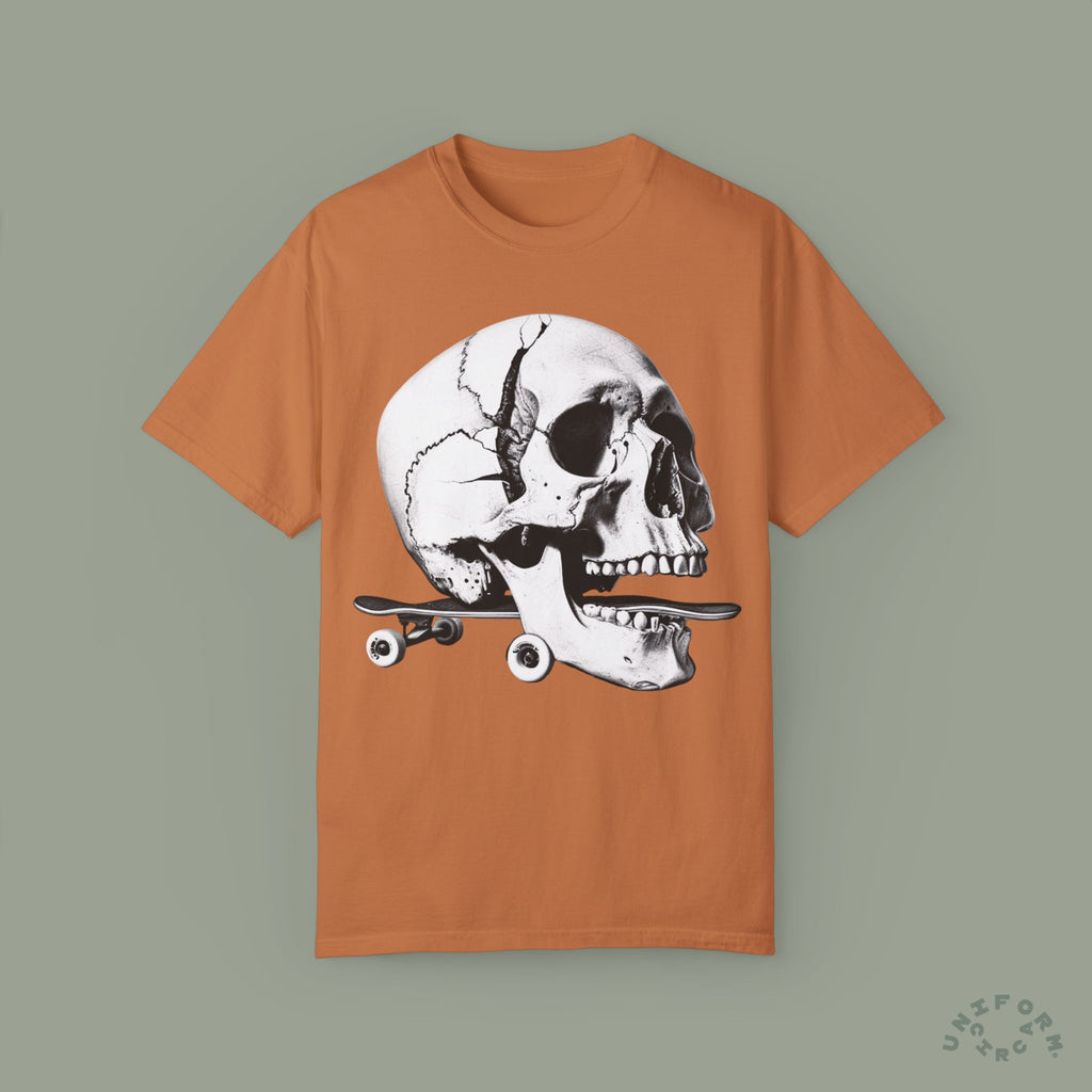 SKULL & BOARDS CREWNECK T-SHIRT | Printed Unisex Garment-Dyed Graphic Tee