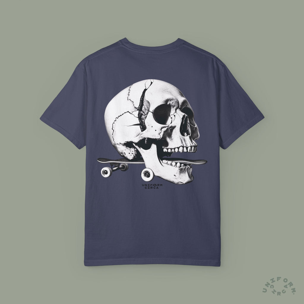SKULL & BOARDS CREWNECK T-SHIRT | Printed Unisex Garment-Dyed Graphic Tee