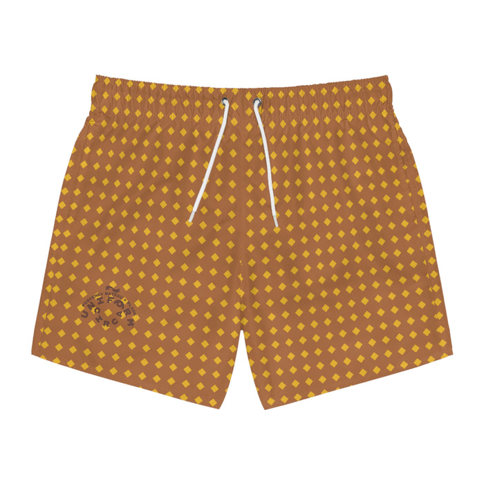 CHECK CARAMEL/MUSTARD SWIM TRUNKS | Printed