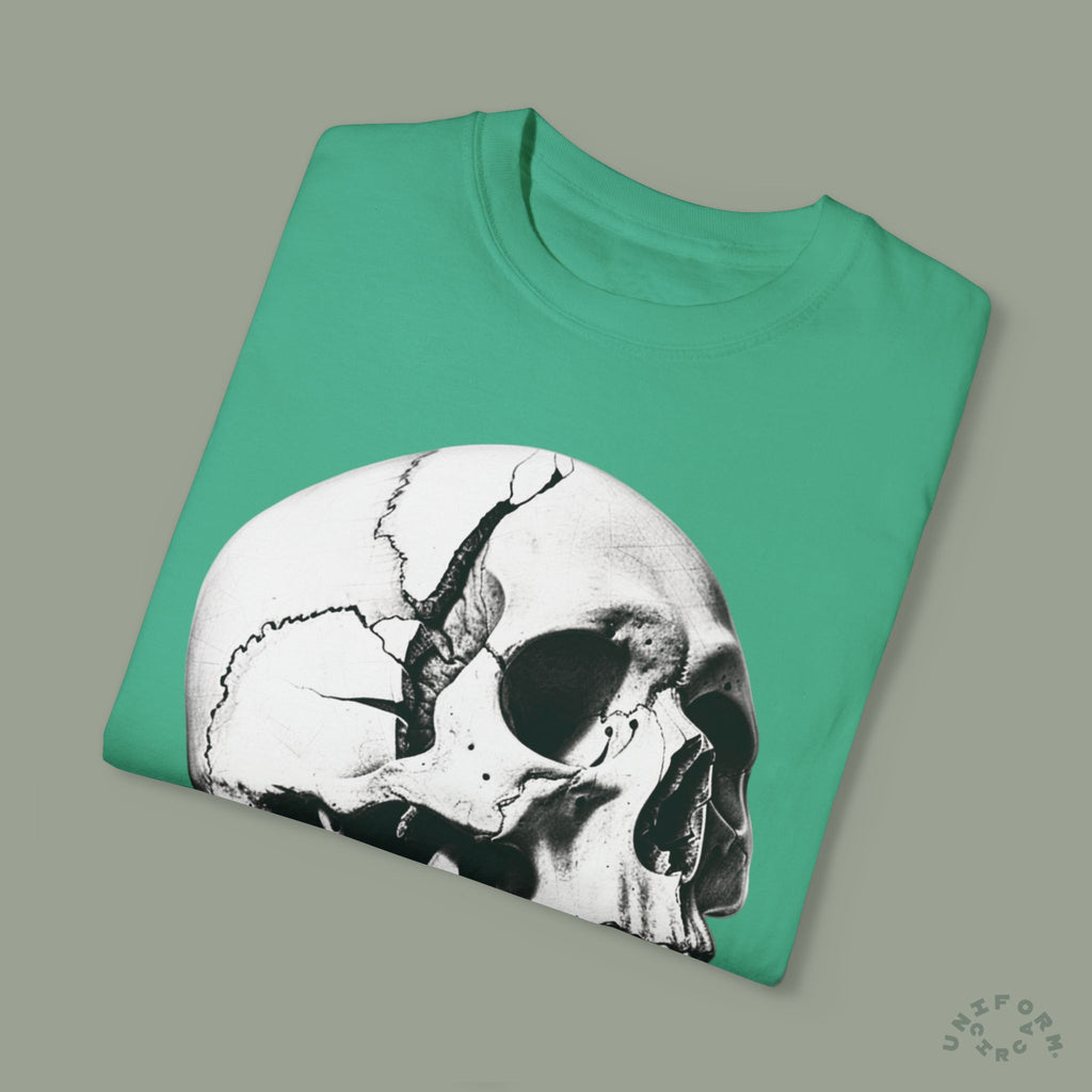 SKULL & BOARDS CREWNECK T-SHIRT | Printed Unisex Garment-Dyed Graphic Tee