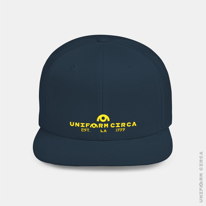 WORDMARK | Stitched Yellow/Gold | Flat Bill Snapback Hat, Trendy Cap for Casual Wear, Streetwear Accessory, Perfect Gift for Friends and Family