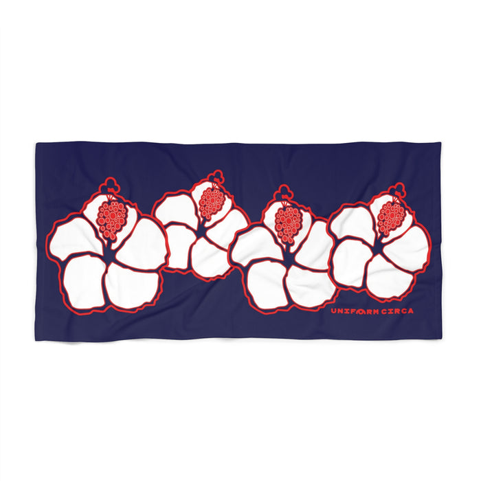 HIBISCUS CHAIN | WHITE-NAVY-RED | Beach Towel - Perfect for Summer Fun and Relaxation