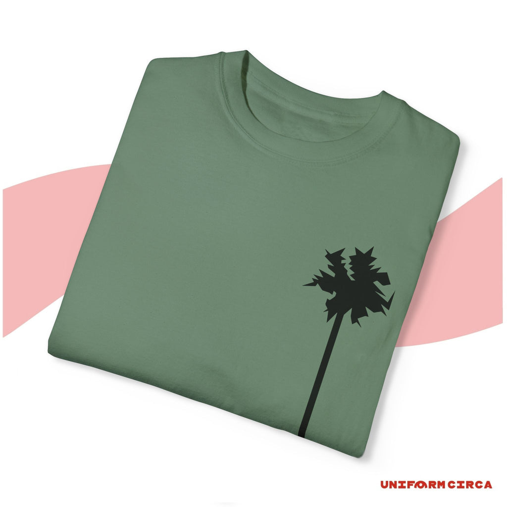 LONE PALM BLACK | Printed - Unisex Garment-Dyed T-Shirt with Palm Tree Design - Casual Summer Vibe