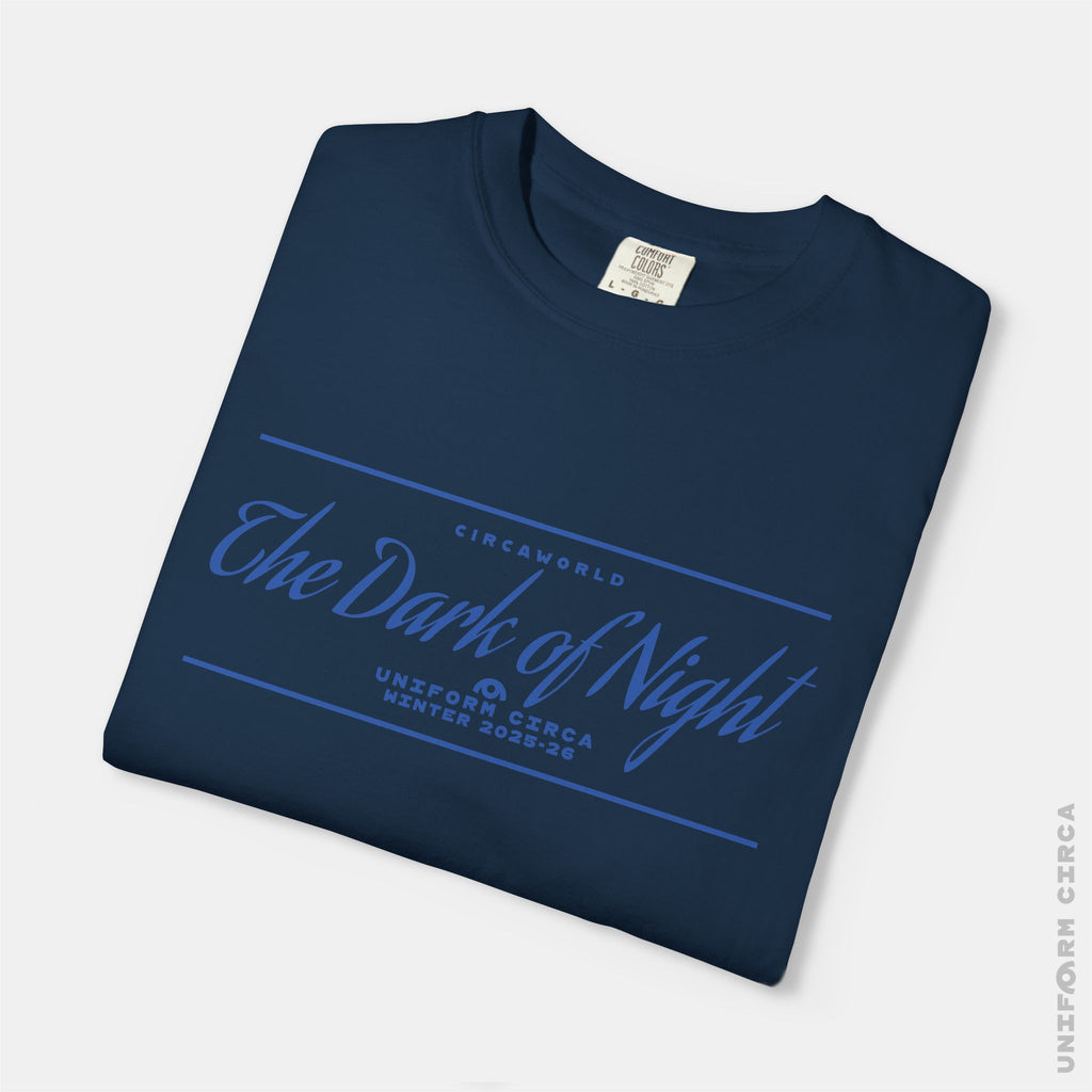 NIGHT BAR SCRIPT - Crewneck T-Shirt | 100% Cotton | Designed & Printed in California _ UNIFORM CIRCA_Blue