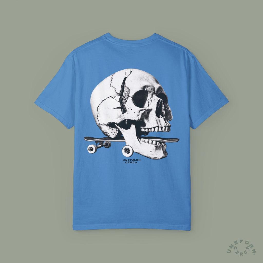 SKULL & BOARDS CREWNECK T-SHIRT | Printed Unisex Garment-Dyed Graphic Tee