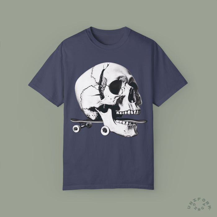 SKULL & BOARDS CREWNECK T-SHIRT | Printed Unisex Garment-Dyed Graphic Tee
