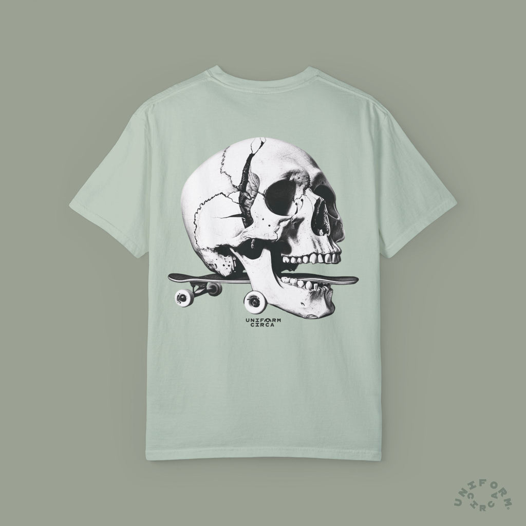 SKULL & BOARDS CREWNECK T-SHIRT | Printed Unisex Garment-Dyed Graphic Tee