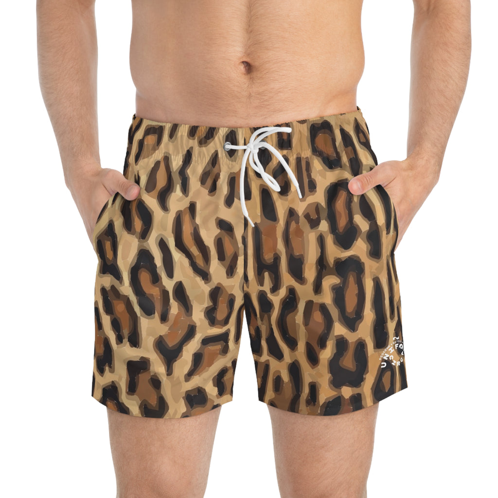 BLACK/TAN CLASSIC LEOPARD SWIM TRUNKS | Printed