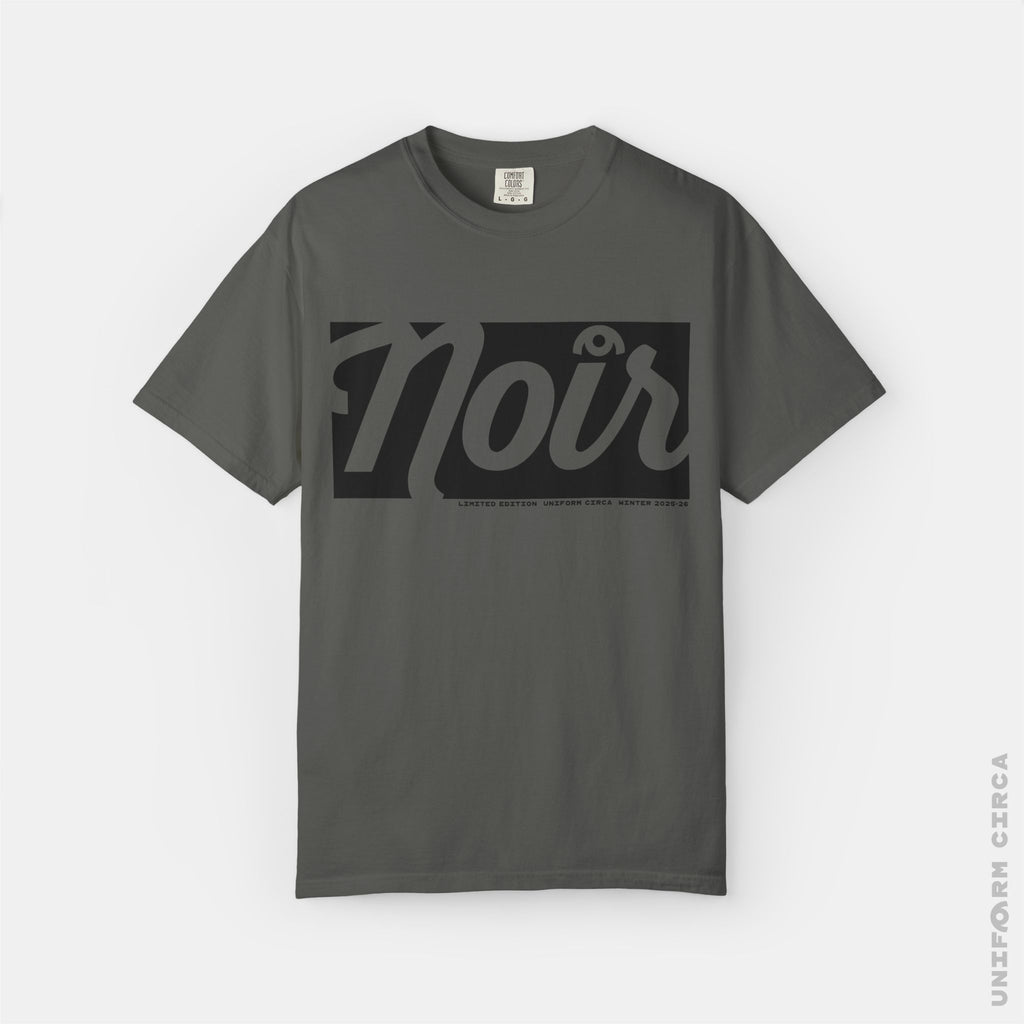 NOIR | DARK OF NIGHT MONO BADGE - Crewneck T-Shirt | 100% Cotton | Designed & Printed in California _ UNIFORM CIRCA _ Black