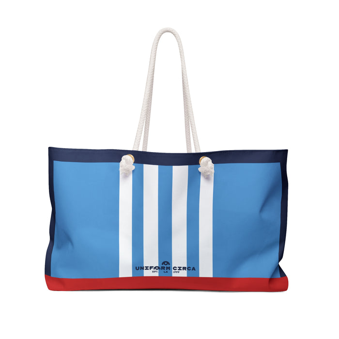 THE NIKKI RACER MAX BAG | BLUE/WHITE/RED | Stylish Travel Tote, Gym Bag, Beach Bag, Personalized Gift, Spacious Weekend Accessories
