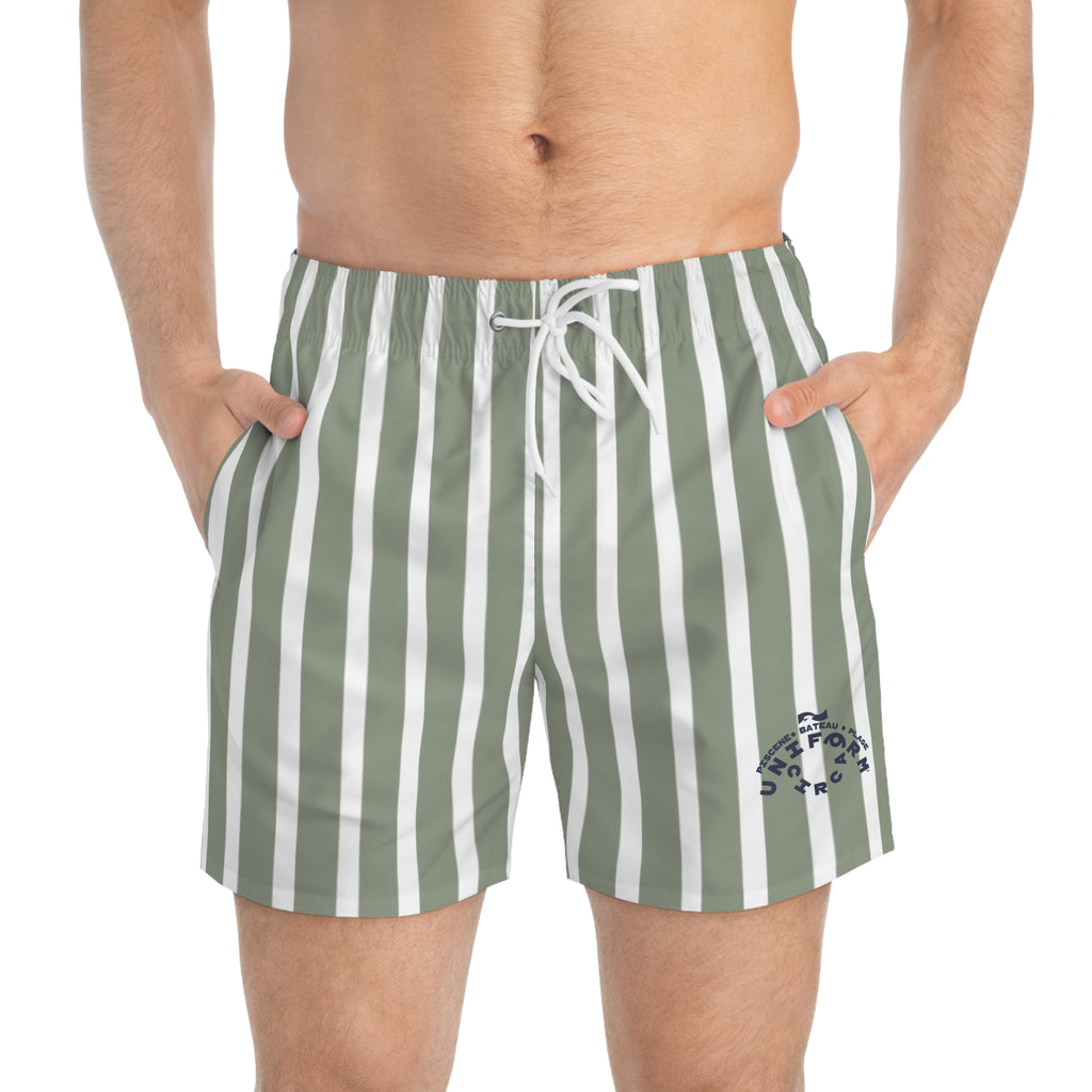GREEN/GREY CLASSIC STRIPE SWIM TRUNKS | Printed