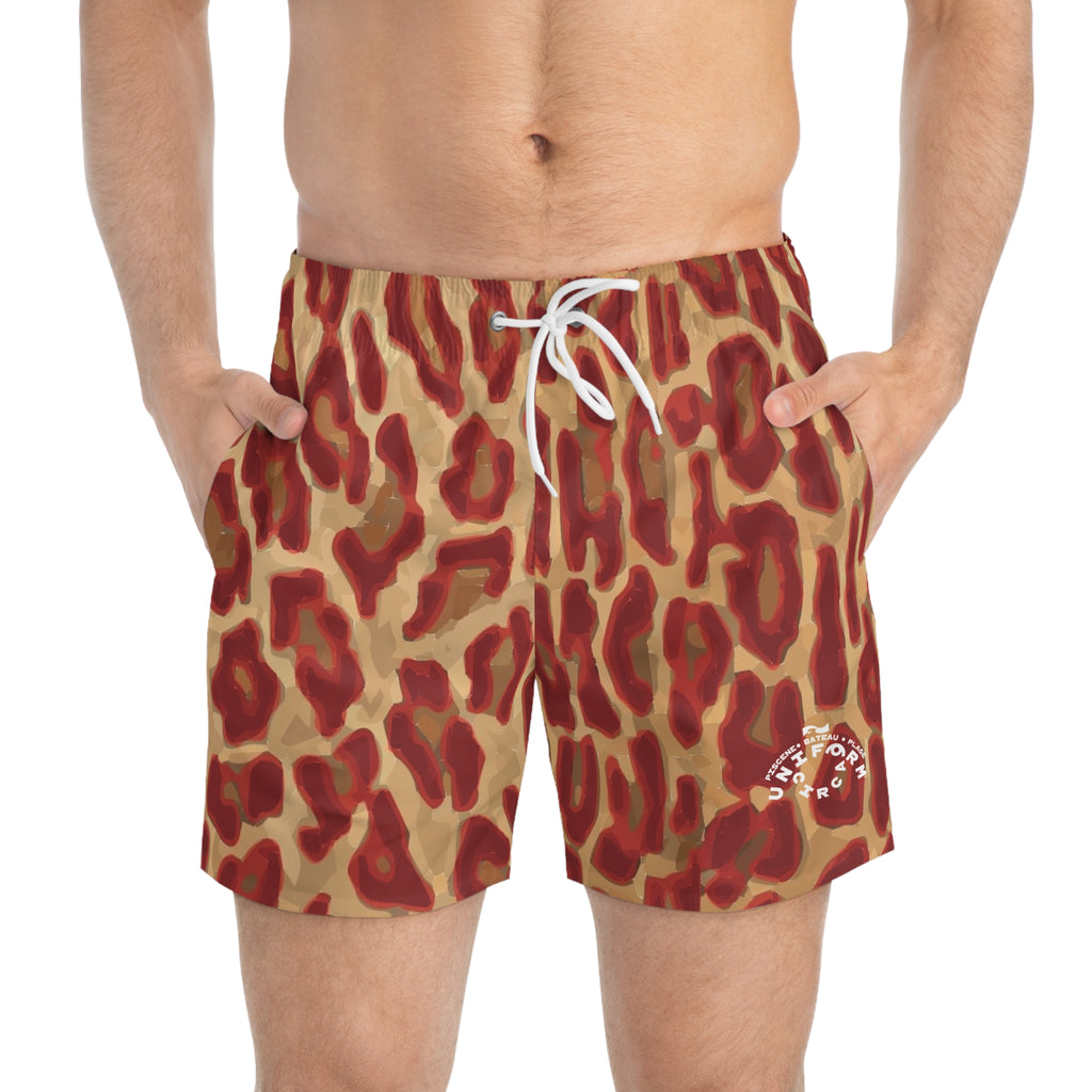 RED/CARAMEL LEOPARD SWIM TRUNKS | Printed