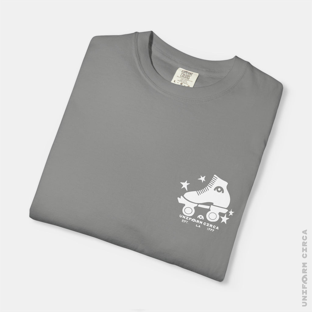 ROLLER STAR BADGE - Crewneck T-Shirt | 100% Cotton | Designed & Printed in California _ UNIFORM CIRCA_Printed White