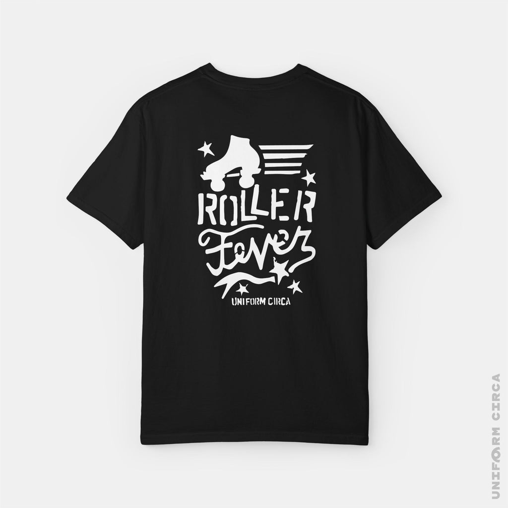 ROLLER STAR BADGE - Crewneck T-Shirt | 100% Cotton | Designed & Printed in California _ UNIFORM CIRCA_Printed White